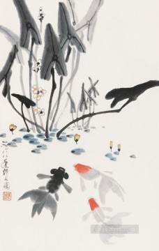  1988 Pintura Art%C3%ADstica - Wu zuoren jugando al pez 1988 tinta china antigua